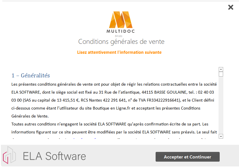 Accepter le contrat d’utilisation et poursuivre l’installation