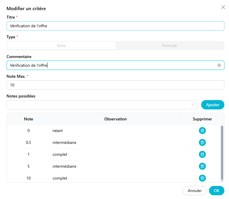Configuration des Notes
