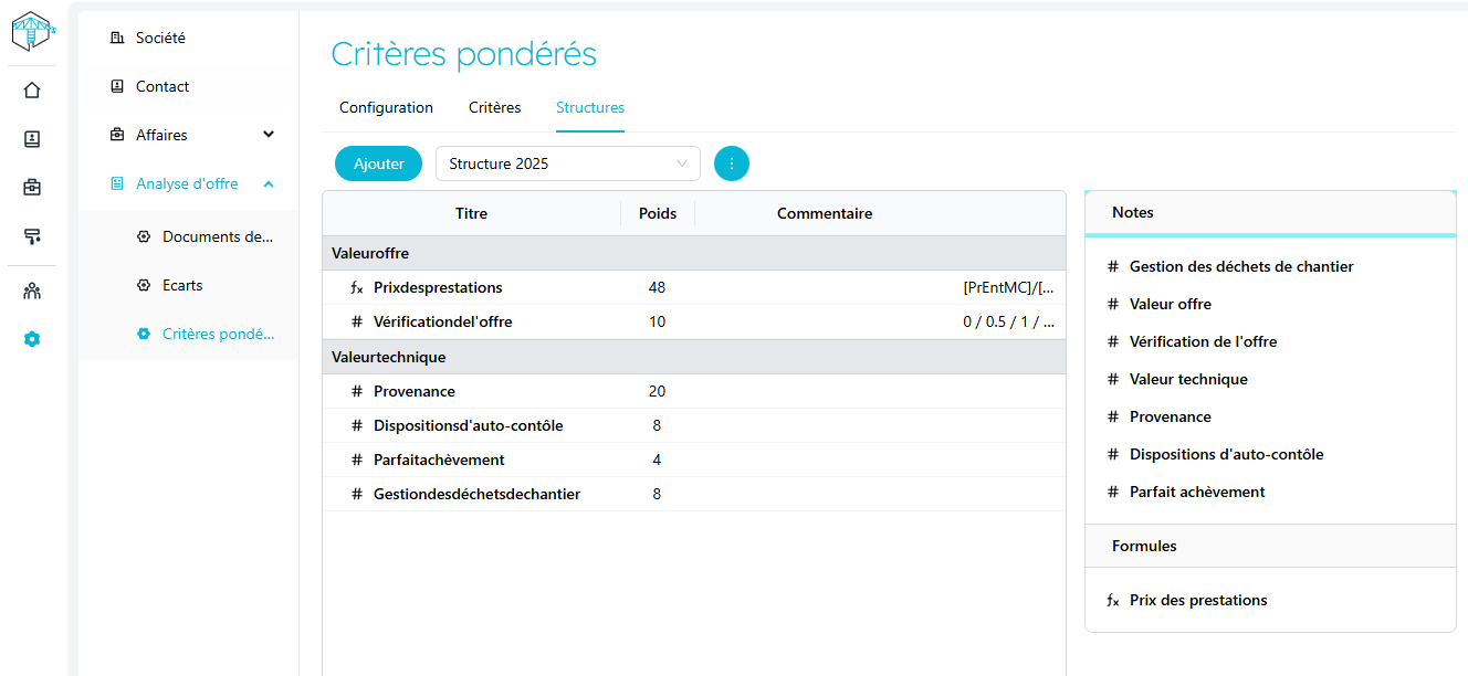 Configuration des Structures
