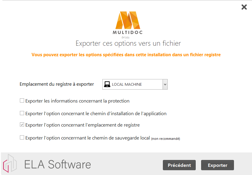 Export des options