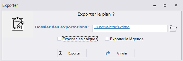 Fenêtre d'export avec chemin de dossier